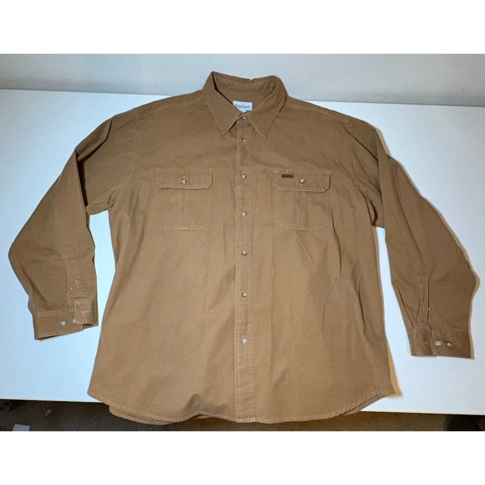 Carhartt Men's Heavy Duty Brown Button Down Shirt Jacket | 2XL
